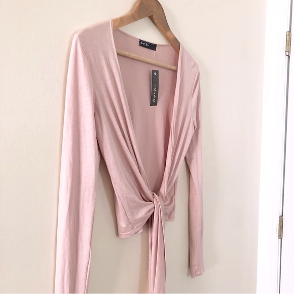 Brit & Bri Pink Wrapped Crop Top Plunge Neck Women’s Size Small - Picture 2 of 9